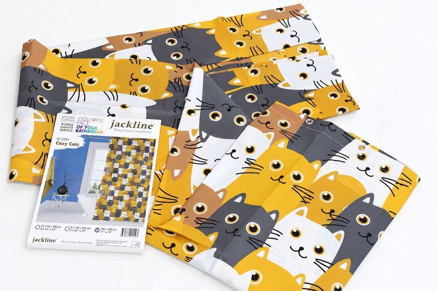 Штора для ванной комнаты и душа 180&times;200 см Tropik Cozy Cats водоотталкивающая тканевая стильная современная турецкая 2616 Vin фото