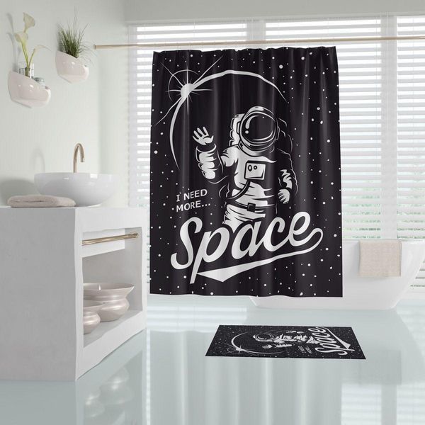 Шторы для ванной и душевой кабины 3д Space Tropic 180x200 cм черная тканевая космос 2091 Vin фото
