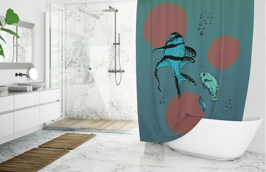 Штора занавеска для ванной и в душ кабину Fish Tropichome 180x200 cм с рыбками 2094 Vin фото