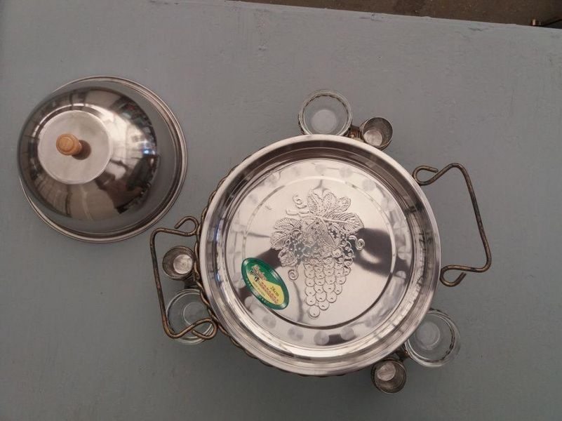 Садж подставка 28 см кованная нержавеющая сталь для разогрева мяса и овощей 3 рюмки 3 соусницы 230 Pri фото